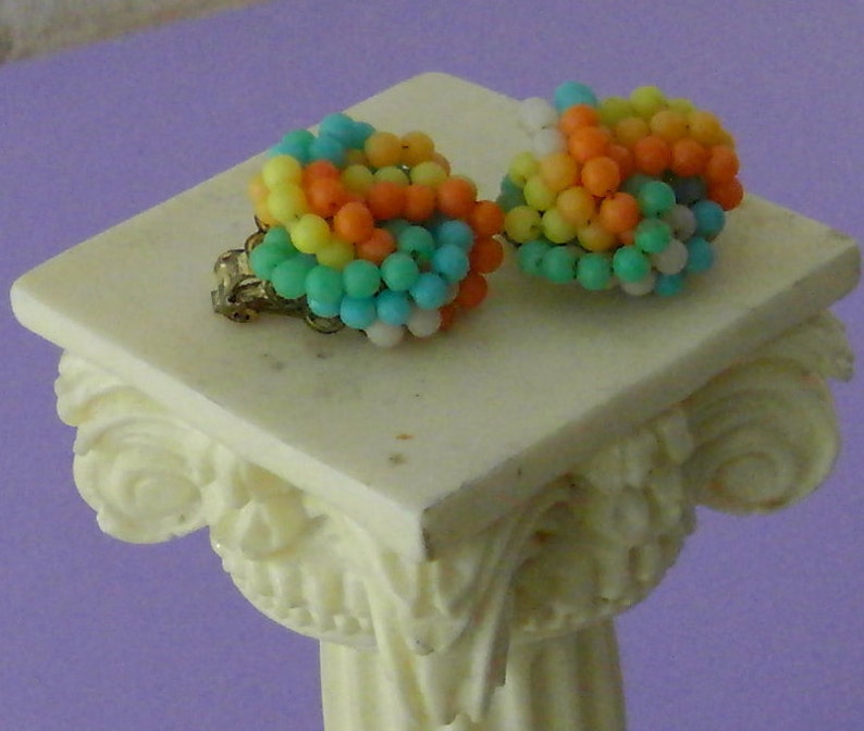 Vintage 1960s Awesome Rainbow Cluster Clip Earrings image 1