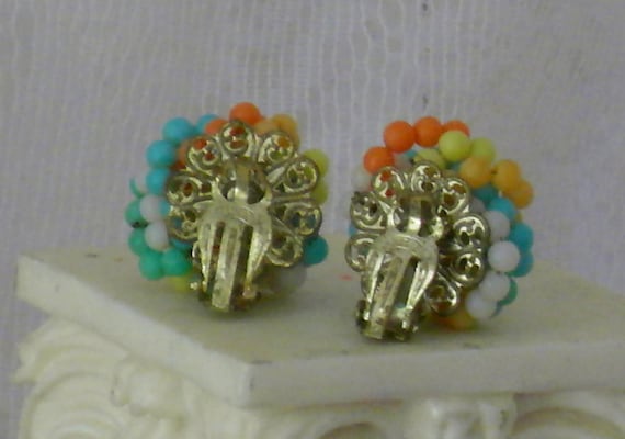 Vintage 1960s Awesome Rainbow Cluster Clip Earrin… - image 5