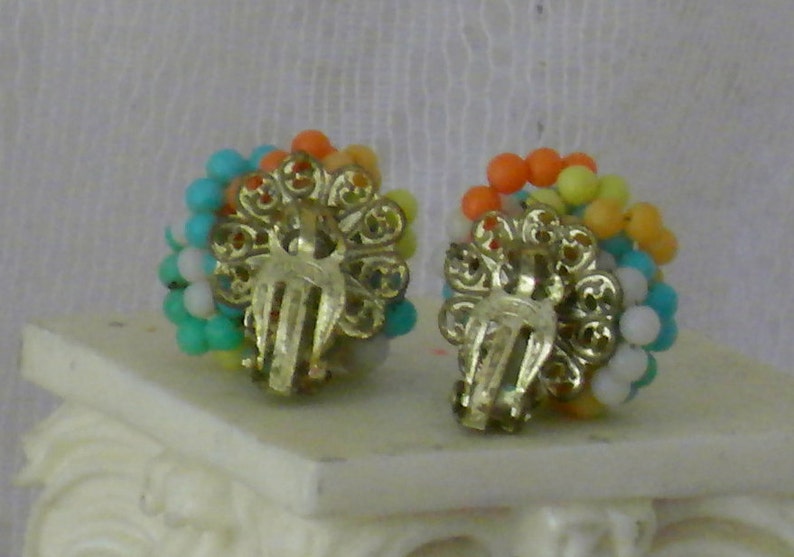 Vintage 1960s Awesome Rainbow Cluster Clip Earrings image 5