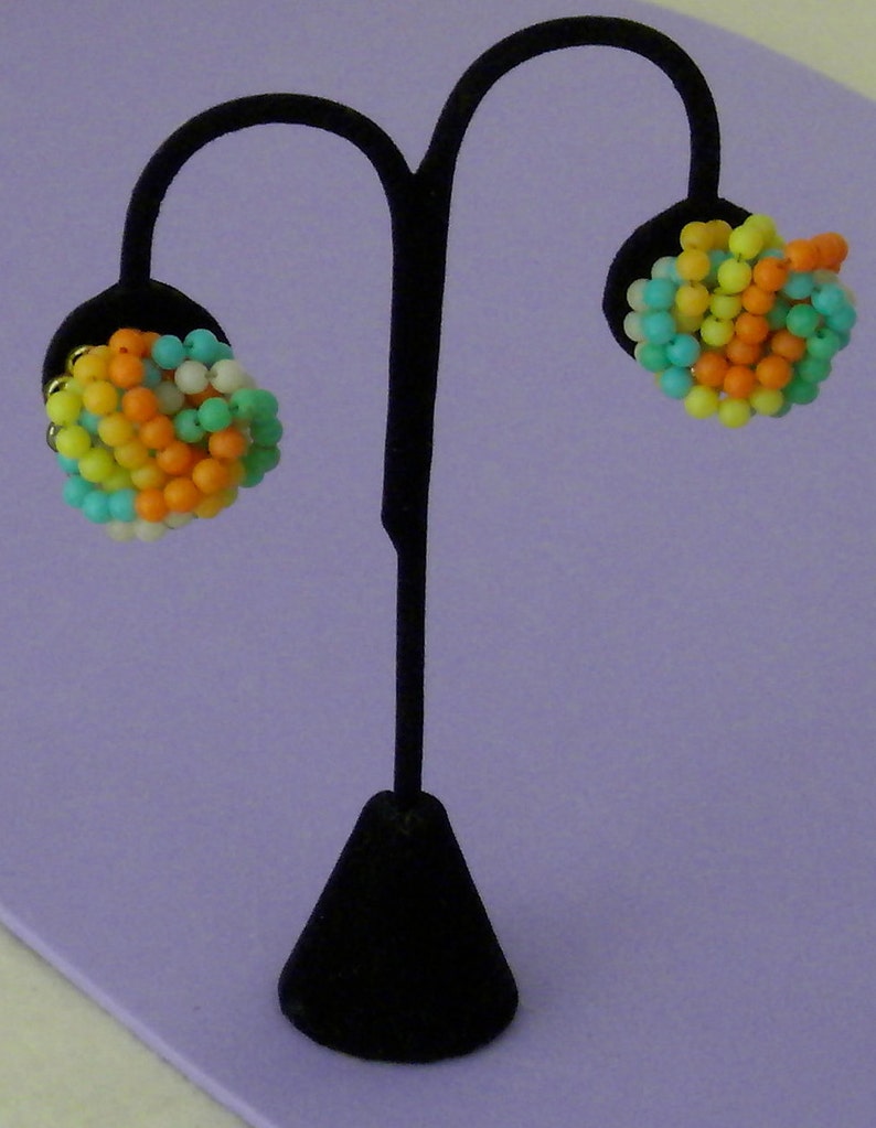 Vintage 1960s Awesome Rainbow Cluster Clip Earrings image 4