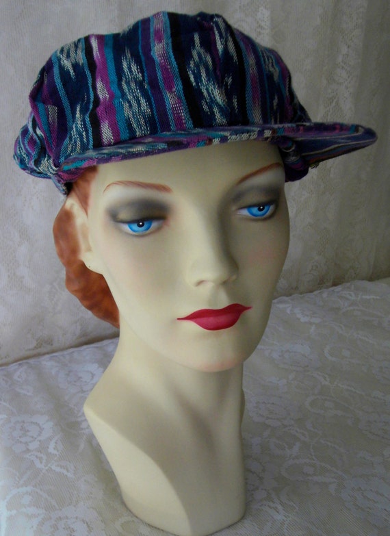 Vintage 1970s Reversible Newsboy Cap Purple & Blu… - image 4