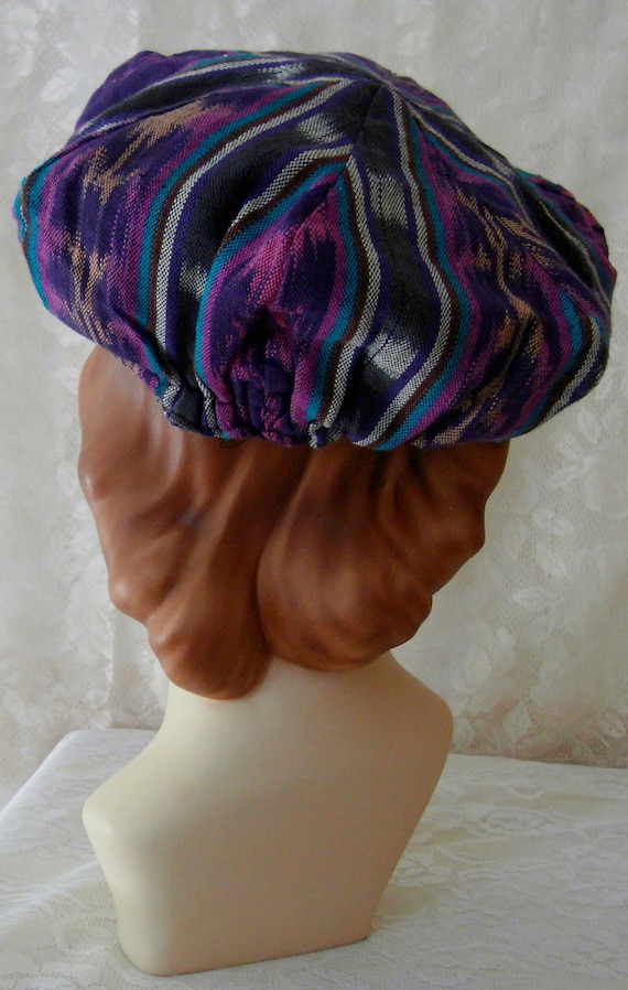 Vintage 1970s Reversible Newsboy Cap Purple & Blu… - image 3