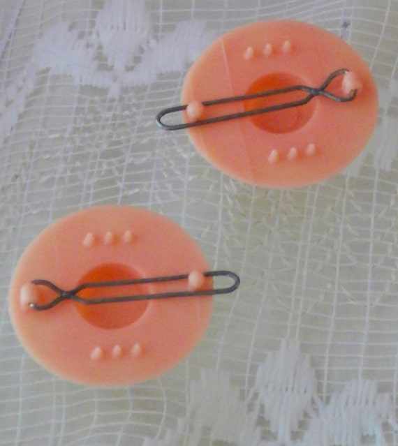 Vintage 1950s Little Girls Barrettes Pink Plastic… - image 2