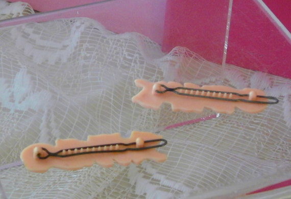 Vintage 1950s Little Girls Barrettes Pink Plastic… - image 2