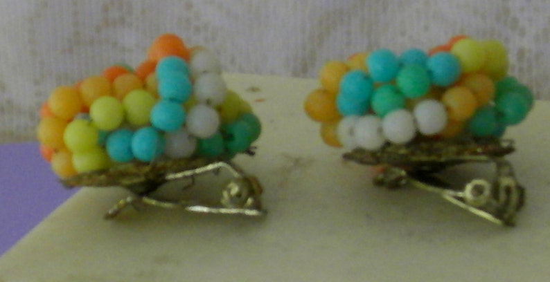 Vintage 1960s Awesome Rainbow Cluster Clip Earrings image 3