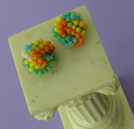 Vintage 1960s Awesome Rainbow Cluster Clip Earrin… - image 2
