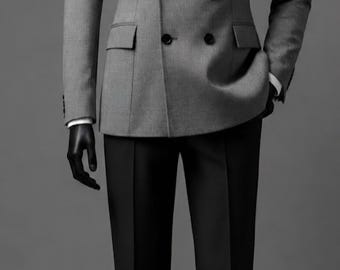 Mens Grey Double Breasted Suit, Luxury Formal Suit for Men, Modern Wedding Suit, Business Suit, Tailored Designer Suit, VEMIRASUITS