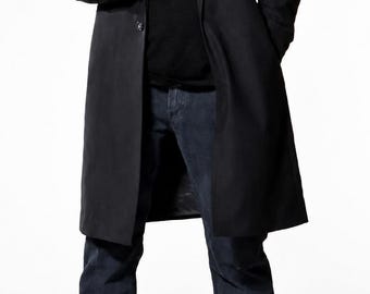 Mens Black Minimalist Long Overcoat, Luxury Tailored Overcoat for Men, Classic Formal Coat, Modern Winter Coat, Elegant Designer Outerwear,