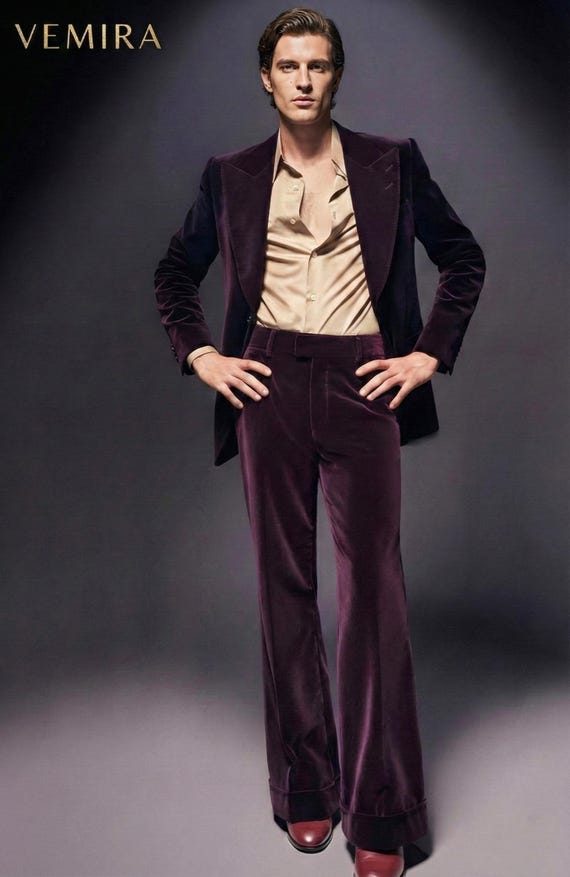 Plum Velvet Bell Bottom Suit – 70s Glam Rock Style
