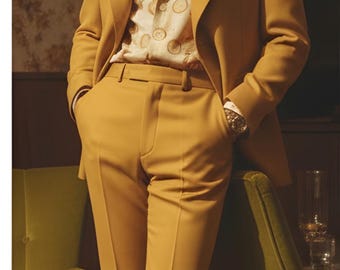 Men’s Mustard Yellow Retro Suit | Wide Lapel Blazer & Flared Pants | Vintage 70s Statement Suit | Luxury Party Wedding Wear by VEMIRASUITS
