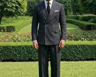 VEMIRASUITS Vintage 1920s Black Double Breasted Linen Suit for Men, Gatsby Style Two-Piece, Summer Roaring Twenties Formal Wear
