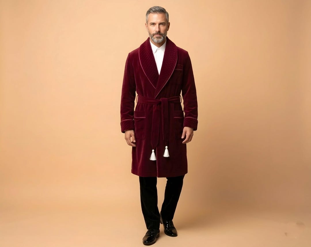 Men's Smoking Robe Men’s Burgundy Velvet Smoking Robe | Luxury Shawl Collar Gentleman ...