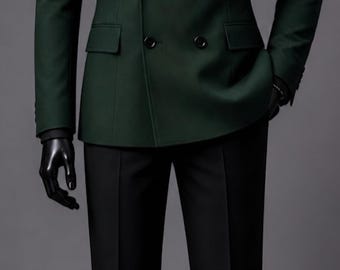 Mens Emerald Green Double Breasted Suit, Dark Green Wedding Suit, Luxury Groom Suit, Formal Reception Suit, Designer Tailored Suit, VEMIRA