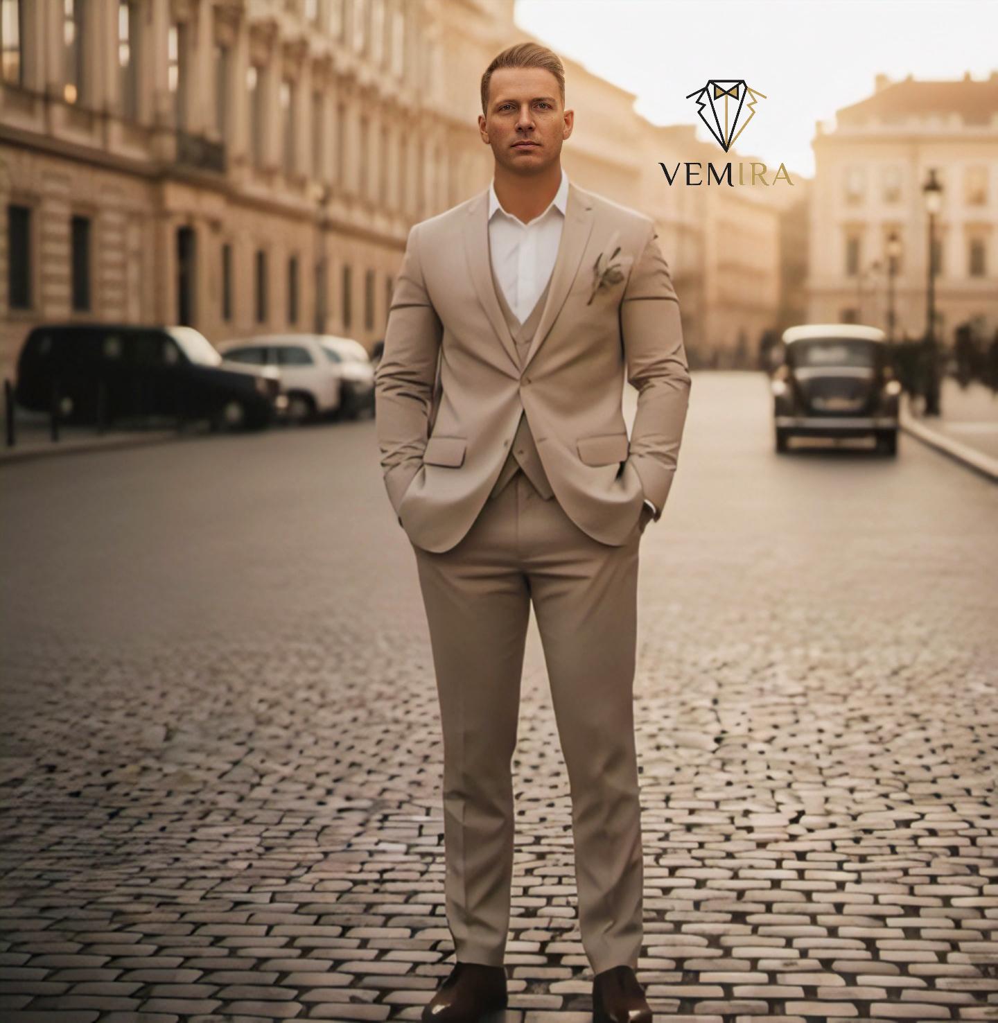 white christmas dresses Men's 2 Pieces Champagne Notch Lapel Sunshine Suit (Blazer+Pants) Champagne / 46r main image 1
