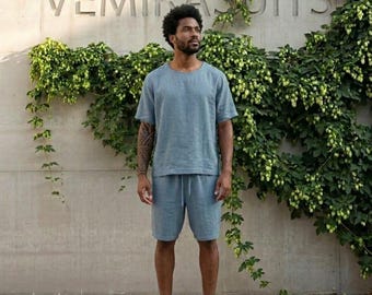 VEMIRASUITS Custom Men's Linen Short Set - 24 Colors - Tailored Two Piece Summer Suit - Relaxed Fit Linen Shirt & Shorts - Sustainable