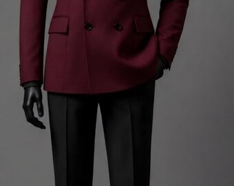 Mens Burgundy Double Breasted Suit, Luxury Wedding Suit for Men, Wine Red Formal Suit, Groom Reception Suit, Designer Tailored Suit,