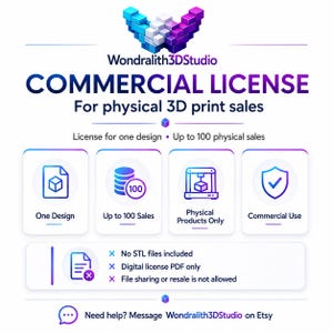 Licença comercial da Wondalith3DStudio, até 100 vendas físicas para um arquivo STL de design para impressora 3D, 3MF