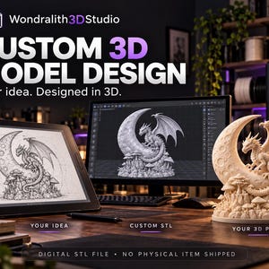 Ontwerp van een 3D-model op maat, gebaseerd op uw idee | Gepersonaliseerd STL-bestand | 3D-printbare fantasiefiguur, miniatuur en sculptuur