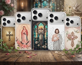 Funda católica para teléfono con la imagen de Dios Jesús para iPhone 17 Pro Max, 16e, 15, 14, 13, Samsung S26 Ultra, S25, S24 FE, A56, A16, Pixel 10 XL, 9a, 8