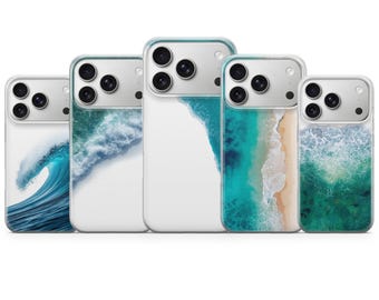 Funda transparente con diseño de olas del océano para iPhone 17 Pro Max, 16e, 15, 14, 13 y Samsung S25 Ultra, S24 FE, A56, A16, Pixel 10, XL, 9a, 8, 7