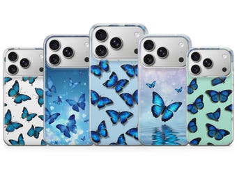 Funda para teléfono con mariposa azul, elegante funda con diseño de mosca para iPhone 17 Pro Max, 16e, 15, 14, 13, Samsung S26 Ultra, S25 S24 FE A56 A16 Pixel 10 XL 9a 8 7