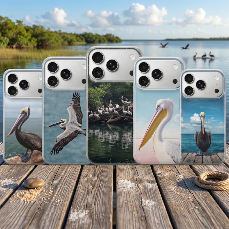 Pelikantelefonskal med australisk sjöfågel för iPhone 17 Pro Max, 16e, 15, 14, 13 Samsung S26 Ultra, S25, S24 FE, A56 A16 Pixel 10 XL 9a 8 bild 1
