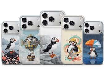 Söt lunnefågeltelefonskal med fågelmotiv för iPhone 17 Pro Max, 16e, 15, 14 13 Samsung S26 Ultra S25 S24 FE A56 A16 Pixel 10 XL 9a 8 7