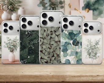Funda para teléfono con diseño de hojas de eucalipto, funda botánica para iPhone 17 Pro Max, 16e, 15, 14, 13, Samsung S26 Ultra, S25 S24 FE A56 A16 Pixel 10 XL 9a 8