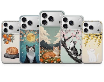 Funda de teléfono con diseño de gato japonés para iPhone 17 Pro Max, 16e, 15, 14 y 13, Samsung S26 Ultra, S25, S24 FE, A56, A16, Pixel 10 XL, 9a, 8 y 7