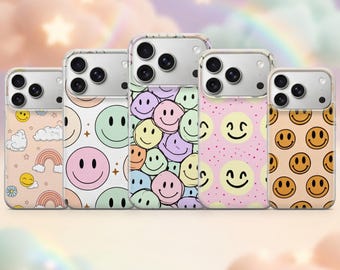 Funda para teléfono con diseño de carita sonriente, estilo preppy, para iPhone 17 Pro Max, 16e, 15, 14, 13, Samsung S26 Ultra, S25 S24 FE A56 A16 Pixel 10 XL 9a 8