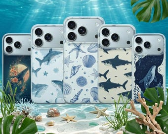 Funda para teléfono con diseño de tiburón y ballena, cubierta con temática marina para iPhone 17 Pro Max, 16e, 15, 14, 13, Samsung S26 Ultra, S25 S24 FE A56 A16 Pixel 10 XL 9a 8 7