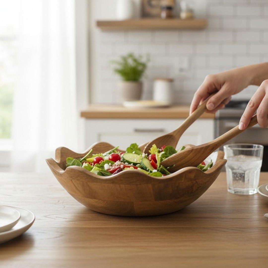 Personalized Mango Wood Salad Bowl Set | Engraved Wooden Serving Bowl ...