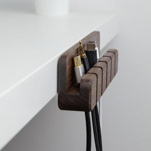 Solid Wood Minimalist Desk Cable Organizer, Personalized Desk Cord Holder (5 Slots)