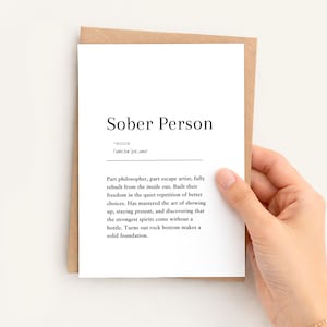 Dictionary Definition Greeting Card for Sober Person | 5x7 or A6 | AA Sobriety Gift Card | Recovery Anniversary Card | Kraft Envelope