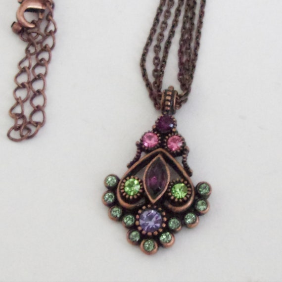 Premier Designs vintage necklace copper chain lav… - image 3
