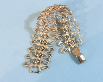 Emmons goldtone vintage lacy openwork bracelet cuff width size 7.5