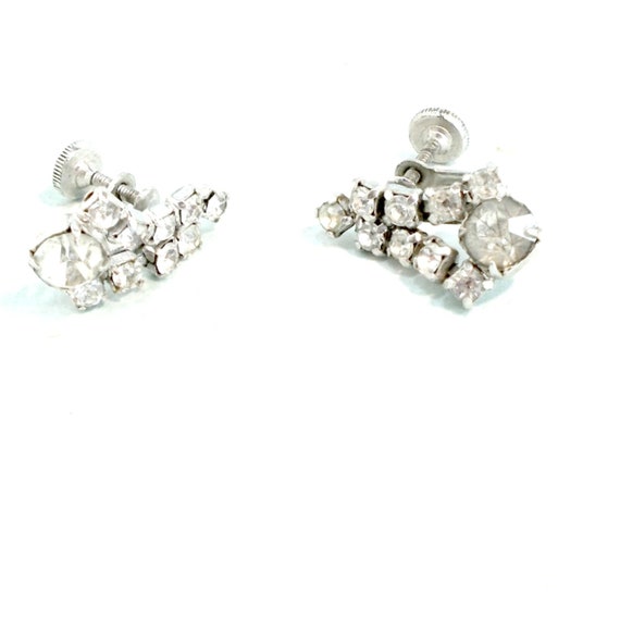 Vintage rhinestone earrings screwback screw back … - image 4