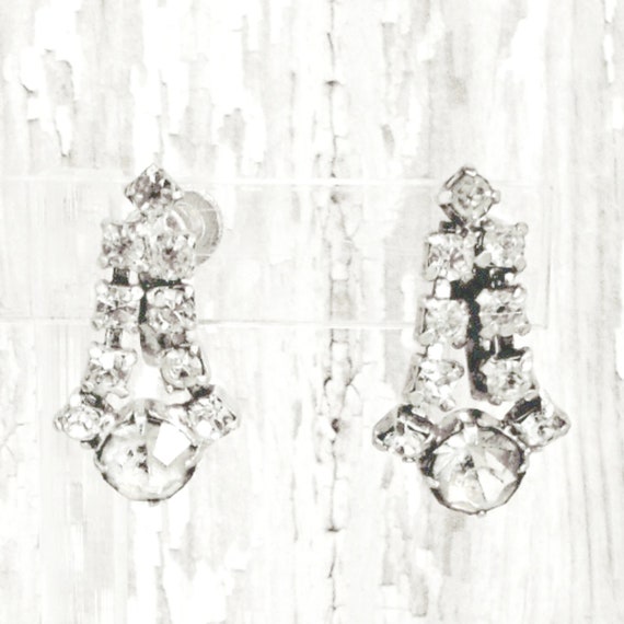 Vintage rhinestone earrings screwback screw back … - image 1