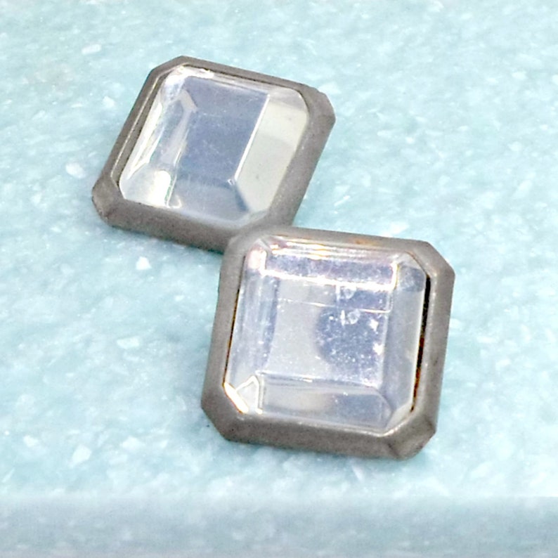 Earrings clip on mirror front framed squares vintage