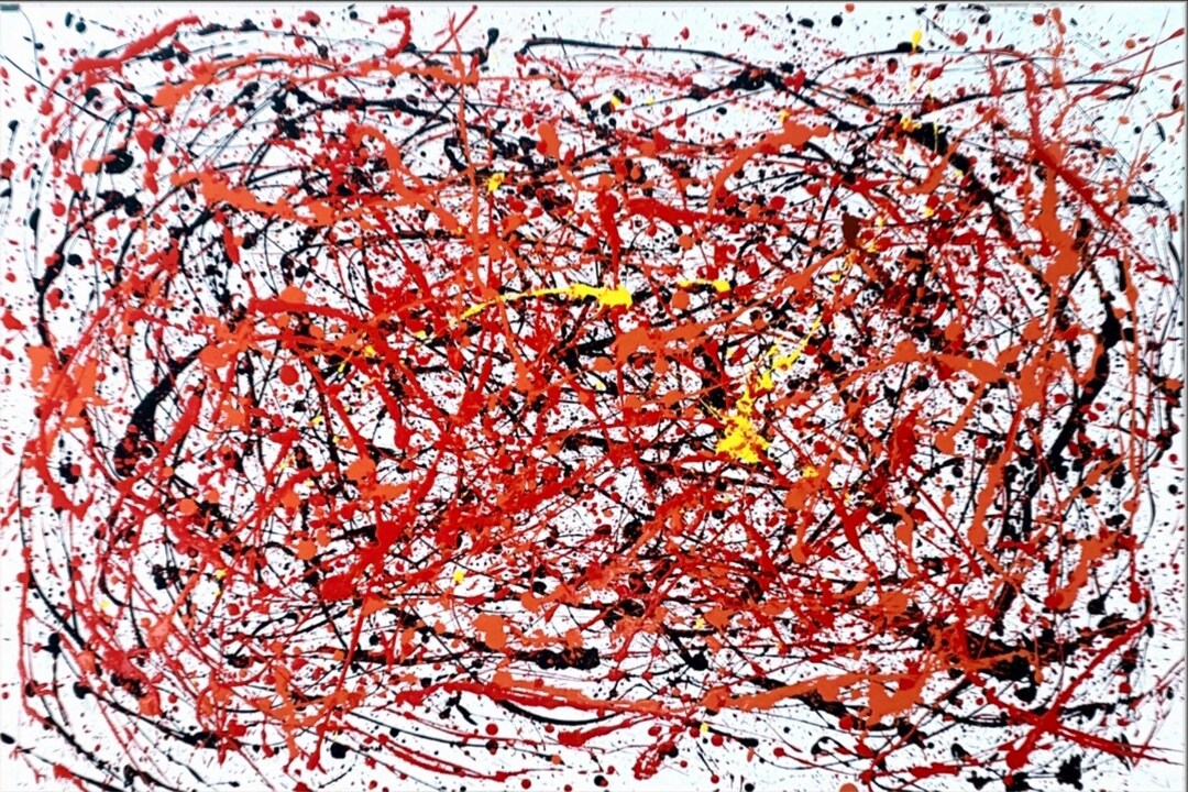 Large Abstract Action Painting – Red Black White Acrylic Canvas Art - Etsy