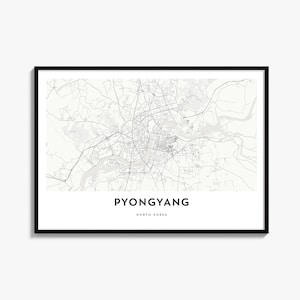 Pyongyang Map Poster, Horizontal City Wall Art Print, Landscape Travel Decor