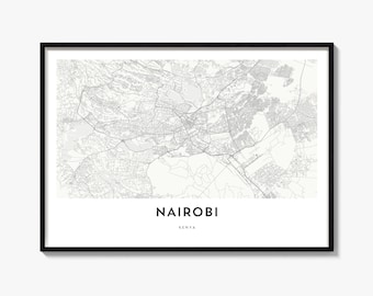 Mapa de Nairobi impreso, póster horizontal de la ciudad, arte mural de Kenia