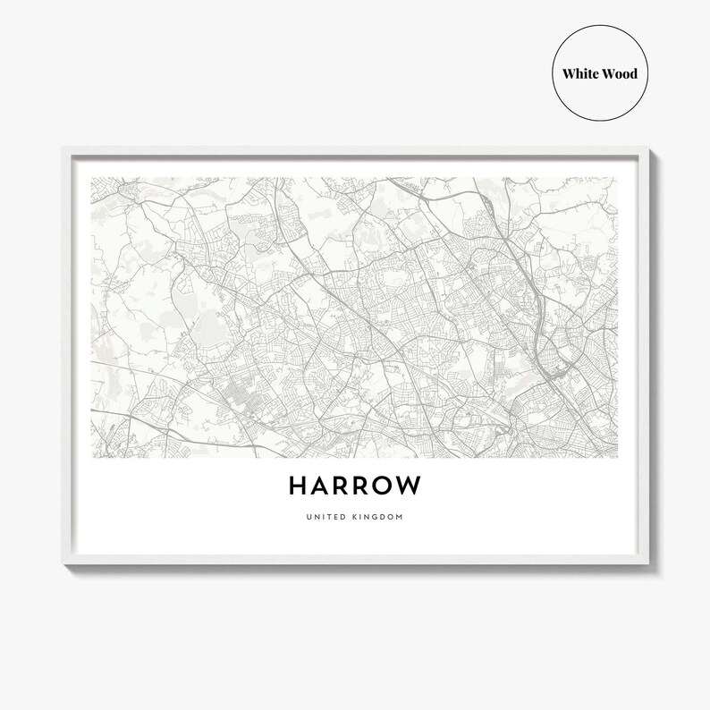 Harrow Map Landscape Print, United Kingdom Poster, England Wall Art ...