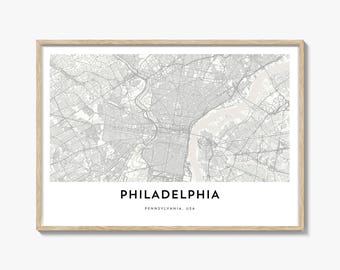Philadelphia Map Landscape Print, City of Brotherly Love Poster, Pennsylvania Wall Art, Philly Street Decor