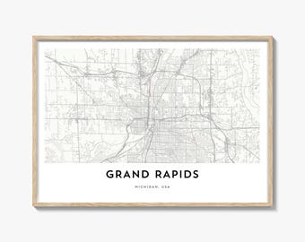 Grand Rapids Map Landscape Print, Michigan Poster, USA Wall Art, Custom Street Decor, Horizontal