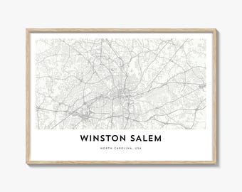 Winston Salem Map Landscape Print, North Carolina Poster, USA Wall Art, Custom Street Decor