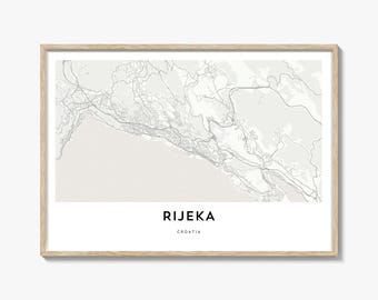 Rijeka Map Landscape Print, Croatia Poster, Adriatic Wall Art, Custom Street Decor, Horizontal