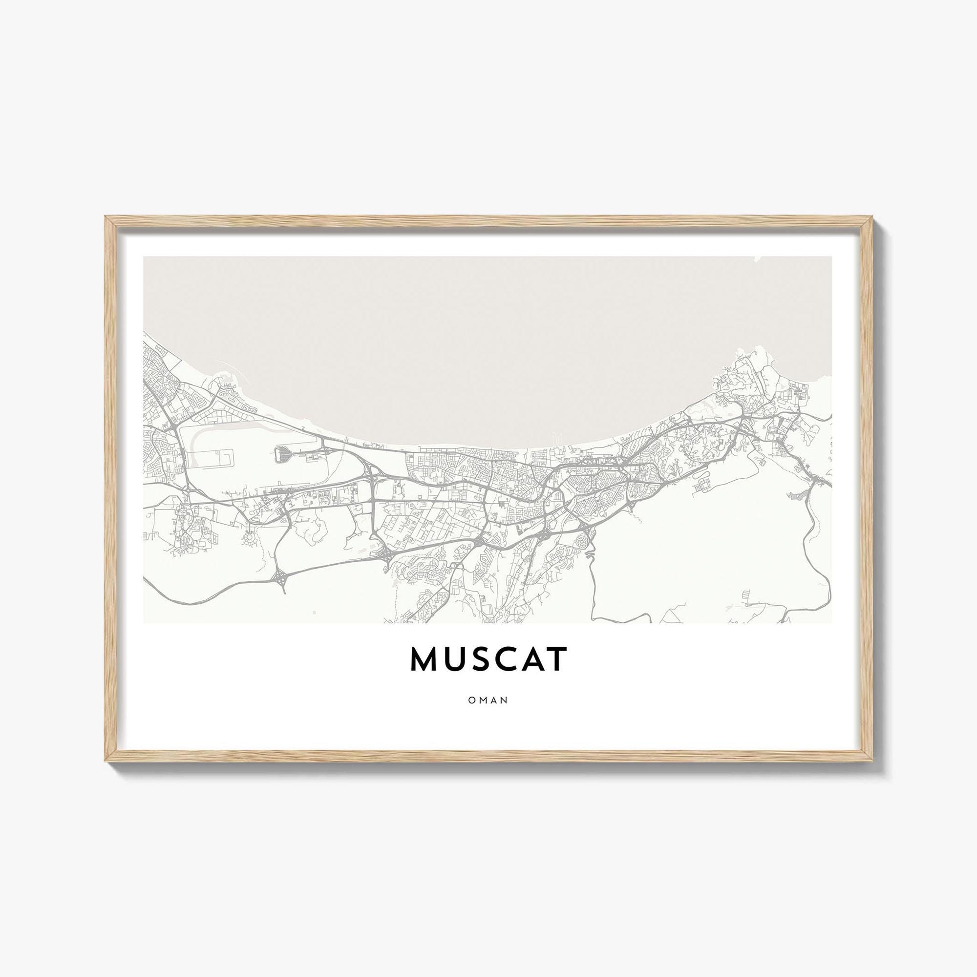 Muscat Map Landscape Print, Oman City Poster, Horizontal Wall Art