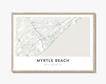Myrtle Beach Map Landscape Print, South Carolina Poster, Grand Strand Wall Art, USA Street Decor