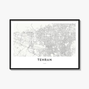 Tehran Map Print, Horizontal City Poster, Iran Wall Art